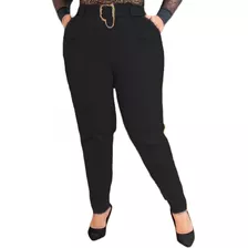 Calça Feminina Plus Size Alfaiataria Skinny Cinto Lisa Cinto