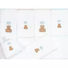 Conjunto 5 Fraldas Para Bebê Cremer Bordado Urso Coroa Azul