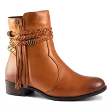 Bota Feminina Coturno Couro Cano Curto Salto Baixo Country