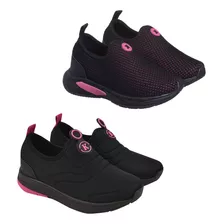 Kit 2 Pares Tênis Infantil Menina Calce Facil Preto Pink K