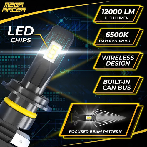 Focos Led Canbus Mega Racer Delanteros H7 G7 12,000l Zes Csp Foto 5