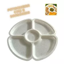 Petisqueira Com 5 Divisórias 26cm Molho Petisco Bandeja Bar Cor Branco