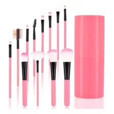 Set 12 Brochas Maquillaje Profesional Cepillos Color Rosa