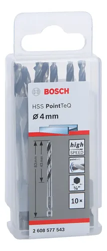 Brocas Mechas Acero Rapido Bosch Pointteq 4 Mm Hexag X 10u
