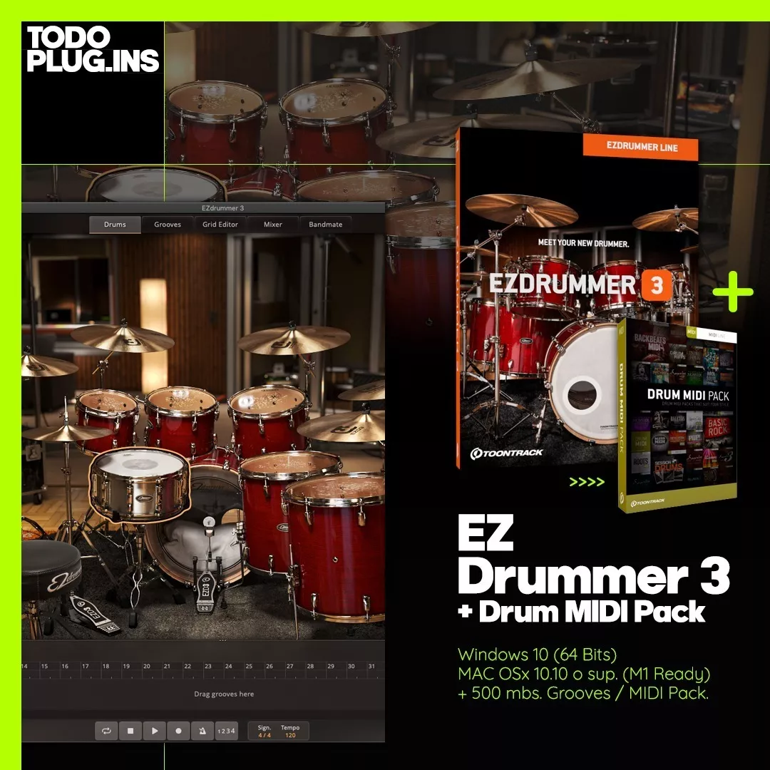 Ez Drummer 3 + Drum Midi Pack (win/mac) - Todoplugins.