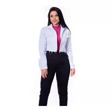 Jaqueta Curta Jeans Feminina De Brim Branca Inverno S4082