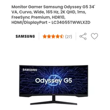 Monitor Samsung Qhd Curvo Wide 34 Polegadas - Odssey G5