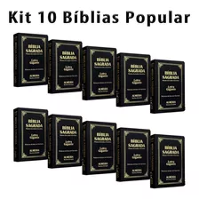 Kit 10 Bíblias Gigante Luxo Popular Preta - Com Harpa - Palavras De Jesus Em Vermelho