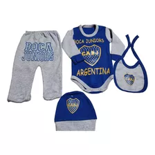 Conjunto De Bebe Boca Body Gorro Babero Pantalon