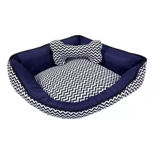 Colchonete Cama Caminha Pet Casa Laura Enxovais Zigzag Azul Marinho Com Almofada Ossinho Estampado Luxo 100% Algodão Tamanho Grande