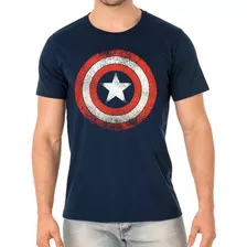 Camiseta Capitão América Azul Escuro Brasão Vingadores