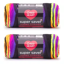 Red Heart Super Saver Jumbo, Paquete De 2, Bright Stripe, 2