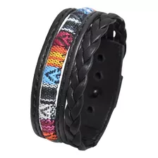 Pulseira Couro Masculina Colorida Passador Texturas Indígena