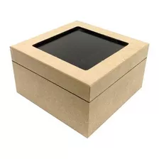 Caixa De 4 Relogio Forrada Com Vidro (15.5x15.5x8.5)