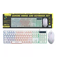 Teclado Gamer Com Mouse 2400 Dpi Usb Branco Led Colorido