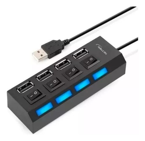 Hub Usb 2.0 4 Puertos Netmak Con Switch Interruptor Luz