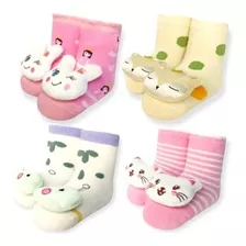 Kit Meias Bebê Infantil Bichinho 3d Inverno Pantufa Menina