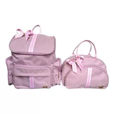 Mochila Bebe + Bolsa Tiracolo G Rosa/rosa Luxo Maternidade