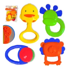 Brinquedos Para Bebê Kit Chocalho + Mordedor Macio Colorido