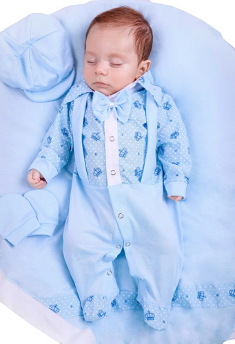 Kit Saida De Maternidade Miguel Menino Azul 04 Peças 
