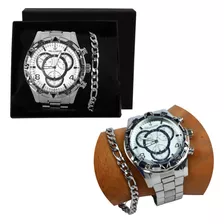 Relógio + Pulseira Masculino Original Prova D'agua Aço Inox