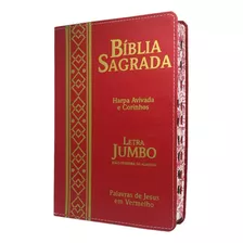 Bíblia Sagrada Capa Dura Letra Jumbo Grande - Retrô Vermelha - Índice E Harpa Arc