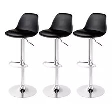 Banqueta Giratória Eames Para Bar Balcão E Cozinha Kit 3 Un Cor Preto