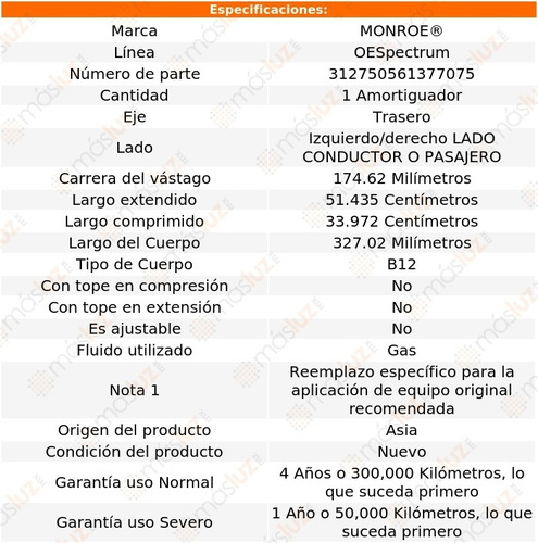 1) Amortiguador Oespectrum Gas Izq/der Tras Metro 89/97 Foto 3