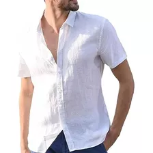 Camisa Manga Corta Tipo Algodon Lino Colores Verano Hombre