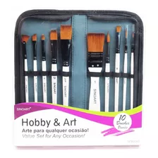 Kit 10x Pincel Pintura Hobby Art Aquarela Oleo Acrilica