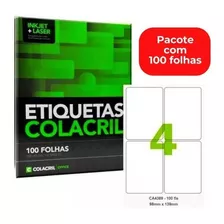 Etiqueta Impressora A4 98 X 139 Mm 100 Fls Ca4389 Colacril Cor Branco