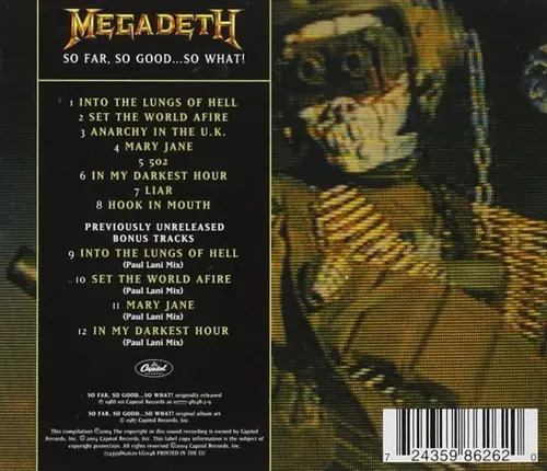 Megadeth - So Far, So Good... So What!- Cd 1988 Producido Por Capitol — imagen 2