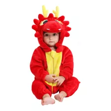 Macacão Fantasia Infantil Bebê Ursinho Dragão Dino Vermelho