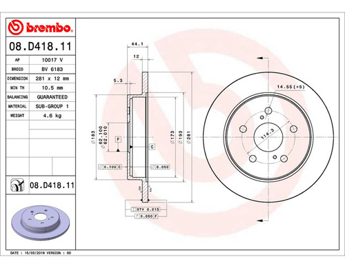 Par Discos Brembo Toyota Camry Hybrid Le 2018-2021 Trasero Foto 2