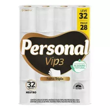 Personal Vip3 Papel Higiênico De Folha Tripla Com 32 Rolos