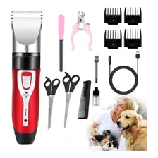 Kit Maquina Cortar Pelo Inalambrica Caniches Perros Mascotas Color Rojo