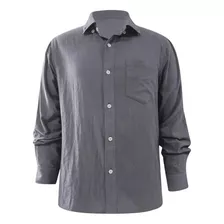 Blusa Hombre Playera Manga Larga Botones Verano Liso Loos 6