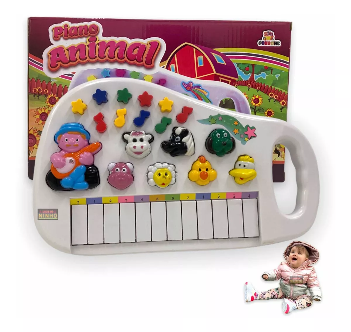 Brinquedos Piano Crianças Menino Menina Som Fazendinha
