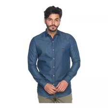 Camisa Blue Jeans Masculina Manga Longa Slim 