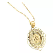 Medalla Virgen De Guadalupe Encaje Y Cadena 2mm 10k Amarillo