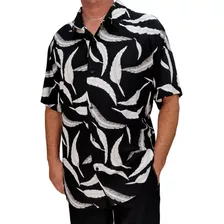 Camisa Plus Size Masculina Social Estampada Manga Curta Pena