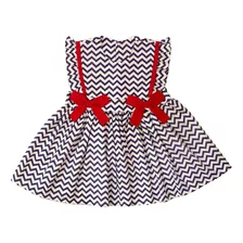 Vestido Bebe 100% Algodão Chevron Azul Com Vermelho