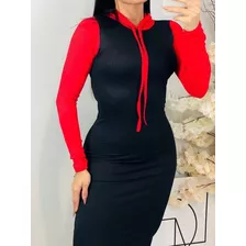 Vestido Mídi Manga Longa E Capuz Sobreposição Moda Evangelic