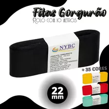 Fitas Gorgurão Para Laço 22mm - Rolo Com 10 Metros Cor Preto - 310 Liso 22mm