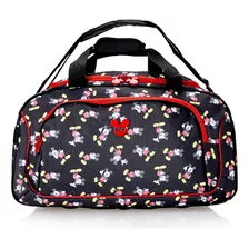 Bolsa De Viagem Feminina Mickey Preta Luxcel Cor Preto/vermelho Liso