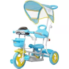 Triciclo Infantil Com Empurrador Pedal E Capo Azul