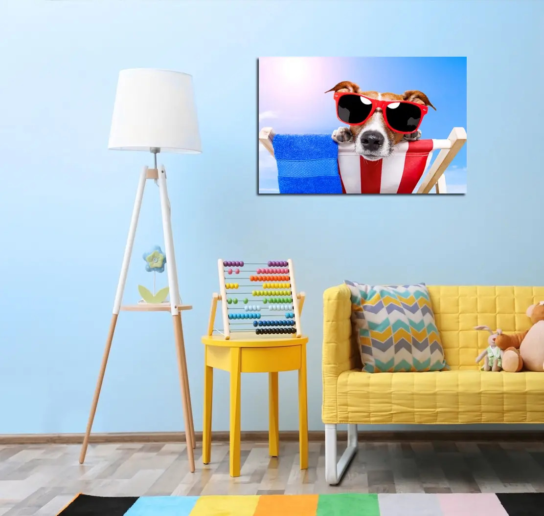 Vinilo Decorativo 50x75cm Perro Anteojos Sol Playa [imagen]