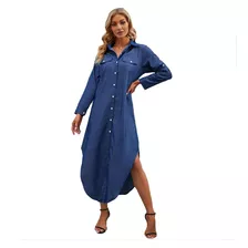 Vestido Largo Para Mujer Moda Camisa Recta Botón