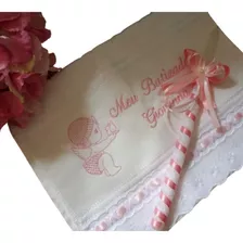 Toalha De Batizado Personalizada Kit Com Vela Decorada