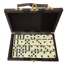 Jogo Domino Profissional De Osso Branco Com Maleta De Couro 